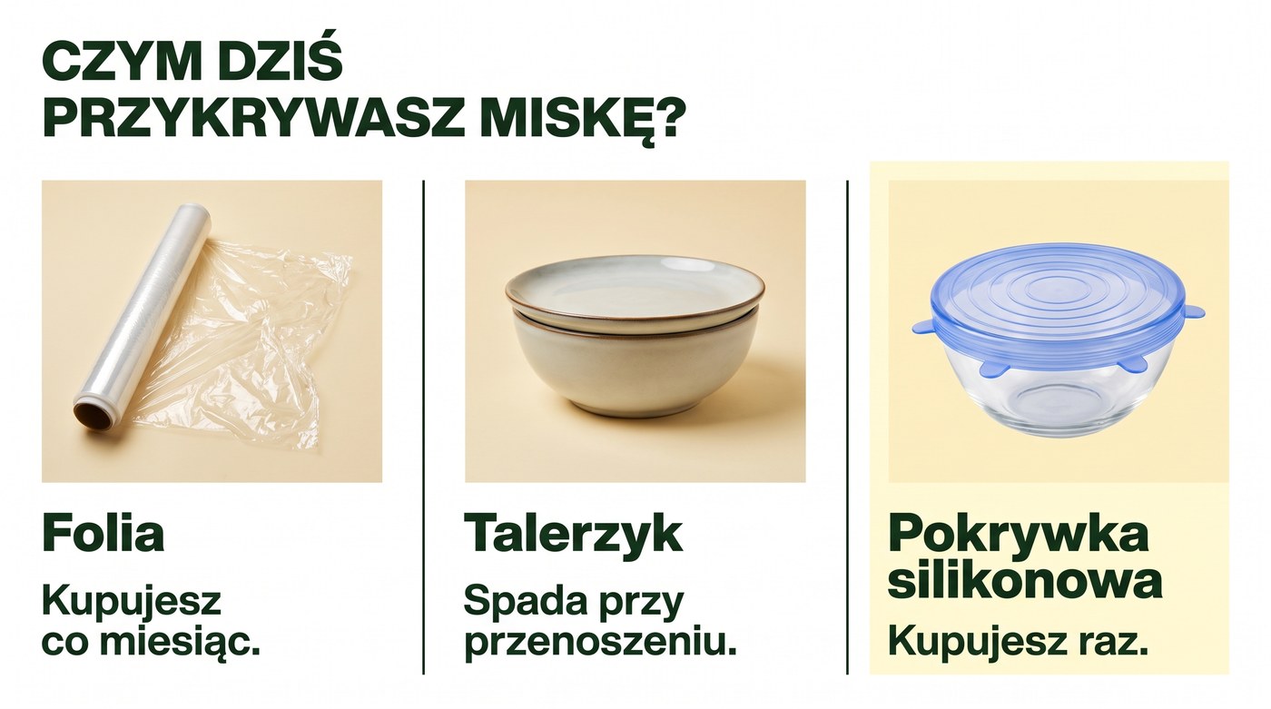 Porównanie: folia, talerzyk, pokrywka silikonowa